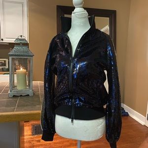 Pam & Gela navy blue sequin track jacket.